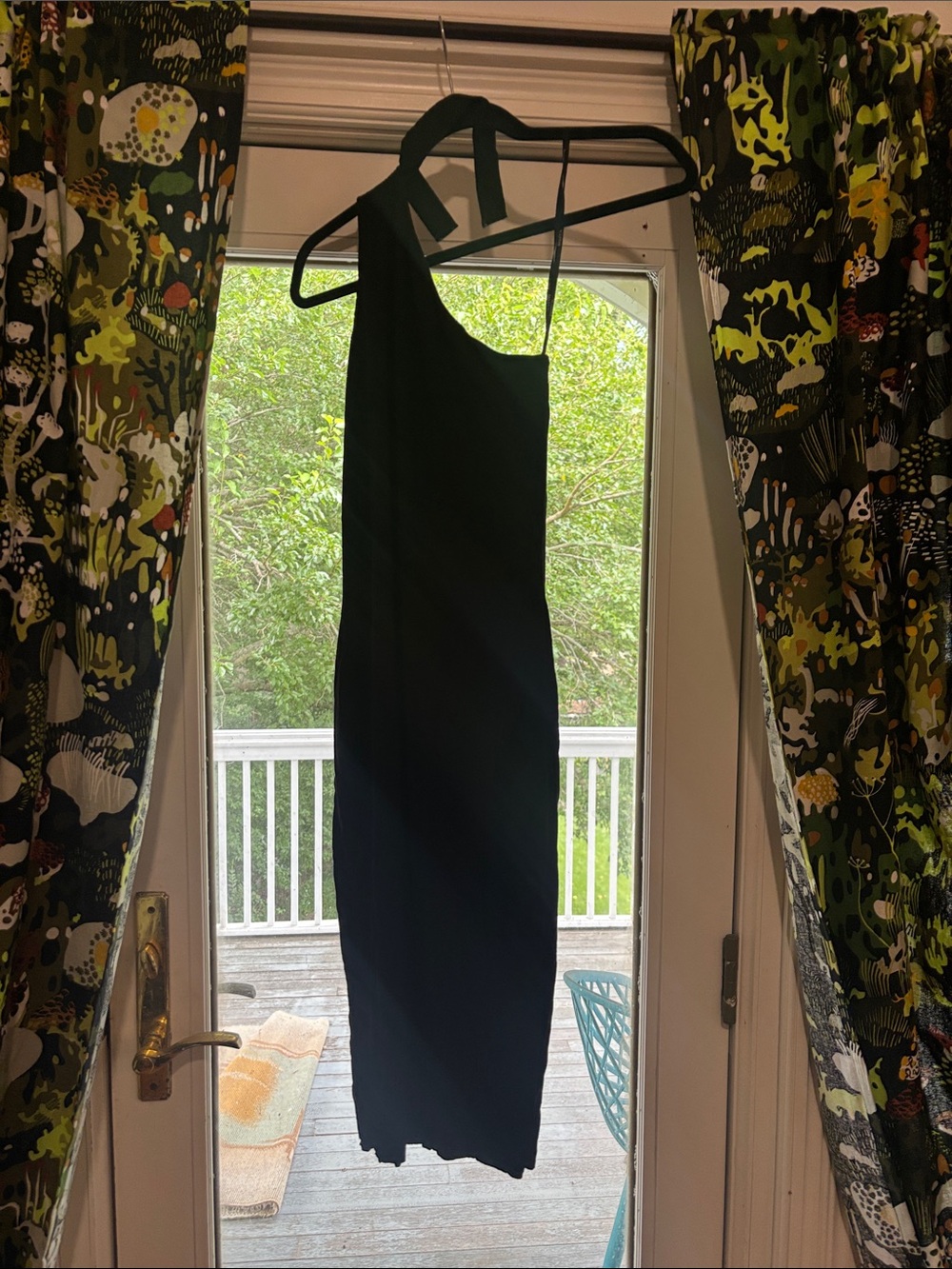Bailey 44 Black One-Shoulder choke collar Midi Dress